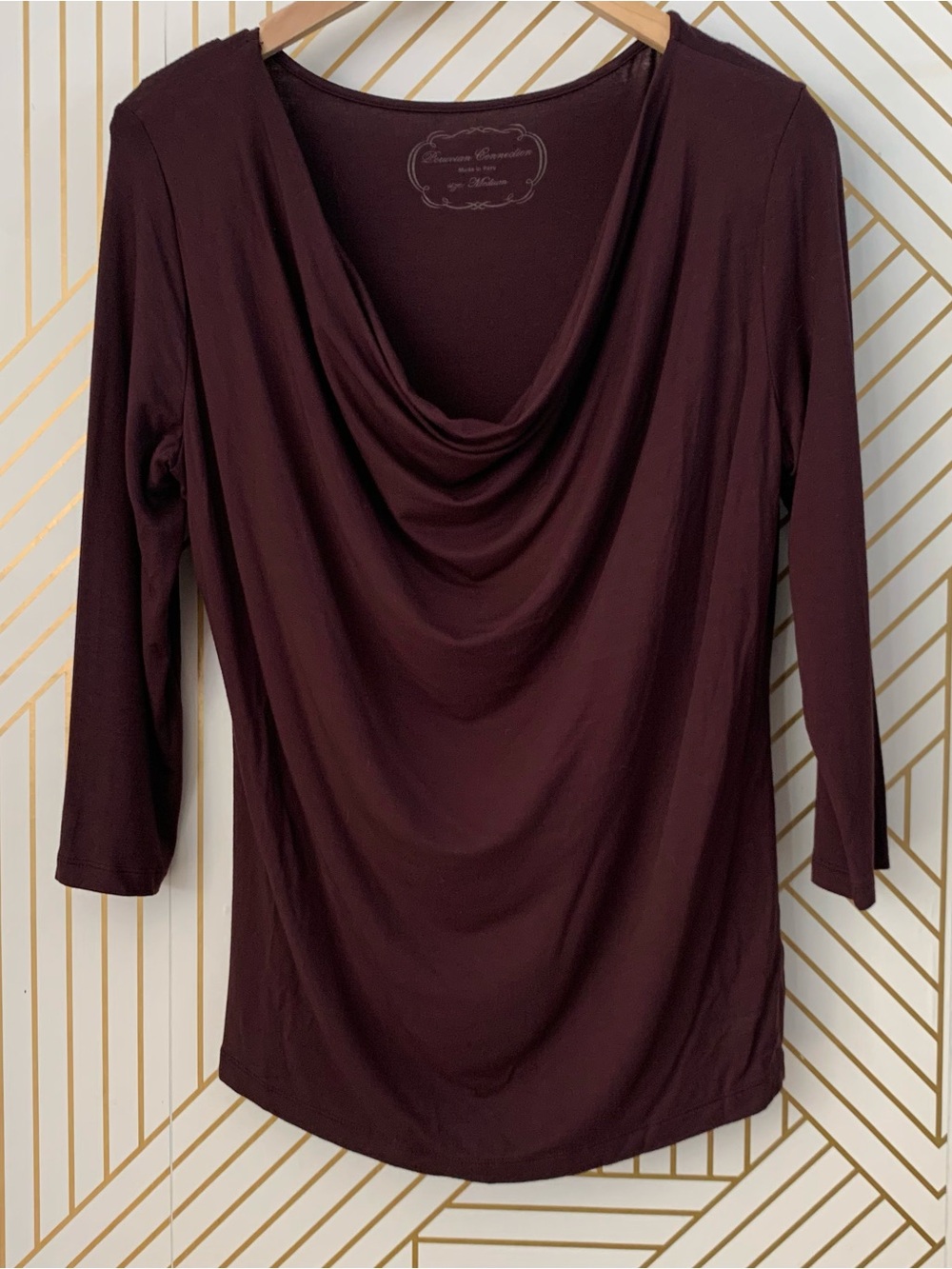 Peruvian Connection Brown Cowl Neck 3/4 Sleeve Pullover Tunic Top tee Medium